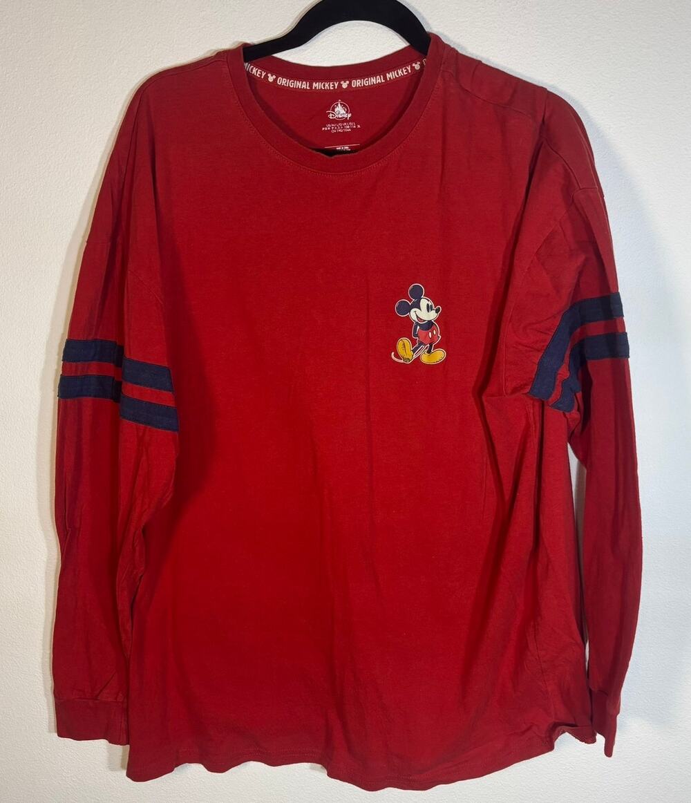Disney Mickey Mouse Mens L Red Long Sleeve Shirt Original 1928 Varsity
